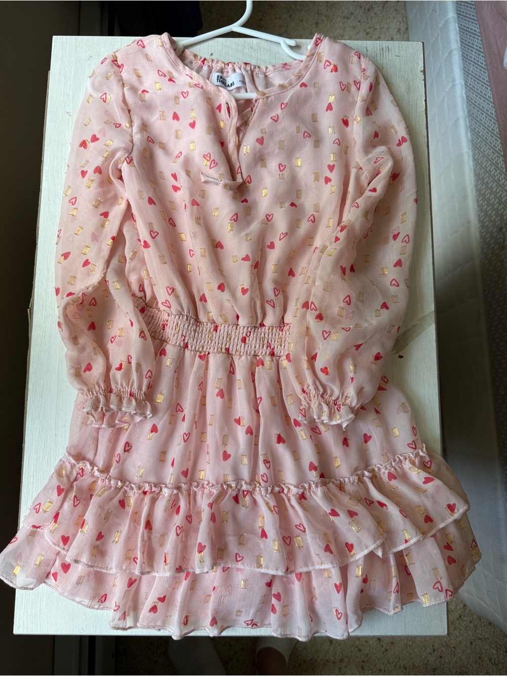 Epic Threads Pink Heart Print Ruffle Casual Dress with Gold Accents